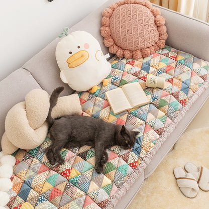 Vintage countryside ins pure cotton cotton Mantou sofa cushion anti slip thickened cat scratch resistant machine washable