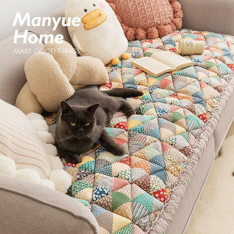 Vintage countryside ins pure cotton cotton Mantou sofa cushion anti slip thickened cat scratch resistant machine washable