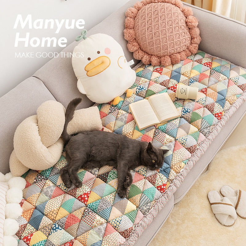 Vintage countryside ins pure cotton cotton Mantou sofa cushion anti slip thickened cat scratch resistant machine washable