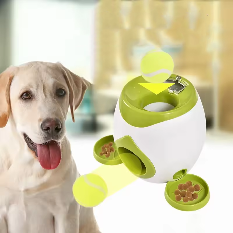 2 Balls Launcher Toy Training Dog Toy Slow Feeder Remote Puppy Pet Indoor Training Tennis Ball Feeder Machine